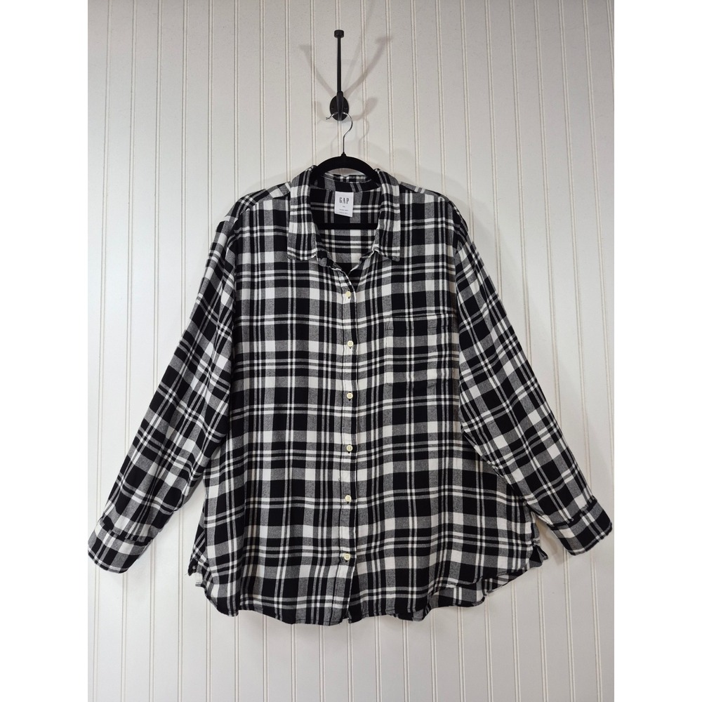 Gap Easy Shirt XXL Black White Plaid Button Down Flannel Long Sleeve 100% Cotton